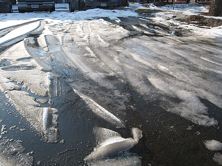Impervious surfaces hold standing water and slush, creating a safety hazard when water re-freezes.